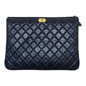 Chanel Black Quilted Leather Clutch